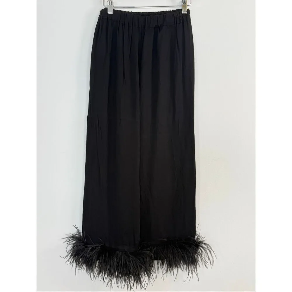 Sleeper Women's Feather-Trim Cuffs Pajama Pants SIZE S $250